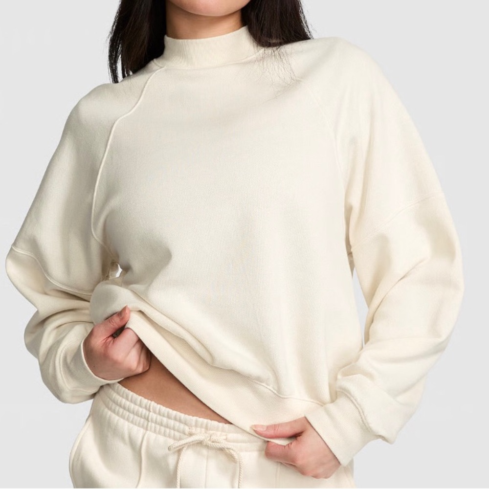 Women's Cream Ribbed Mock Neck Sweater